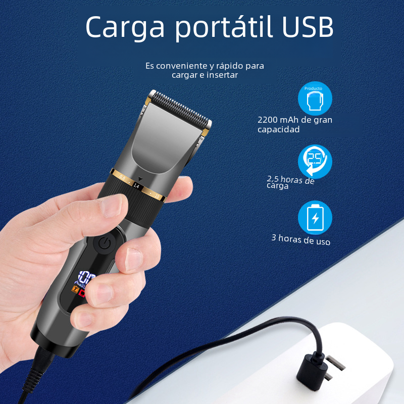 Cortapelos Eléctrico con Cuchilla de Cerámica y Pantalla LCD