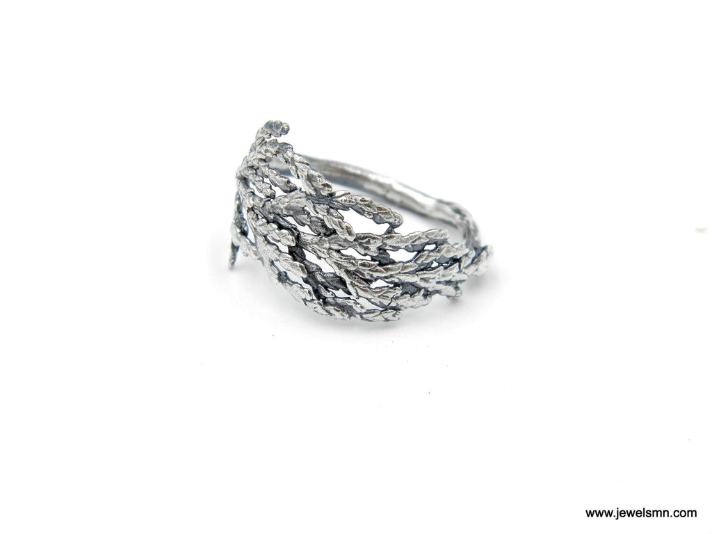 Real Juniper Branch Silver Ring, Handmade Minimalist Jewelry, Organic Forest Band, Gift for Health & Resilience, Sterling Silver 925
