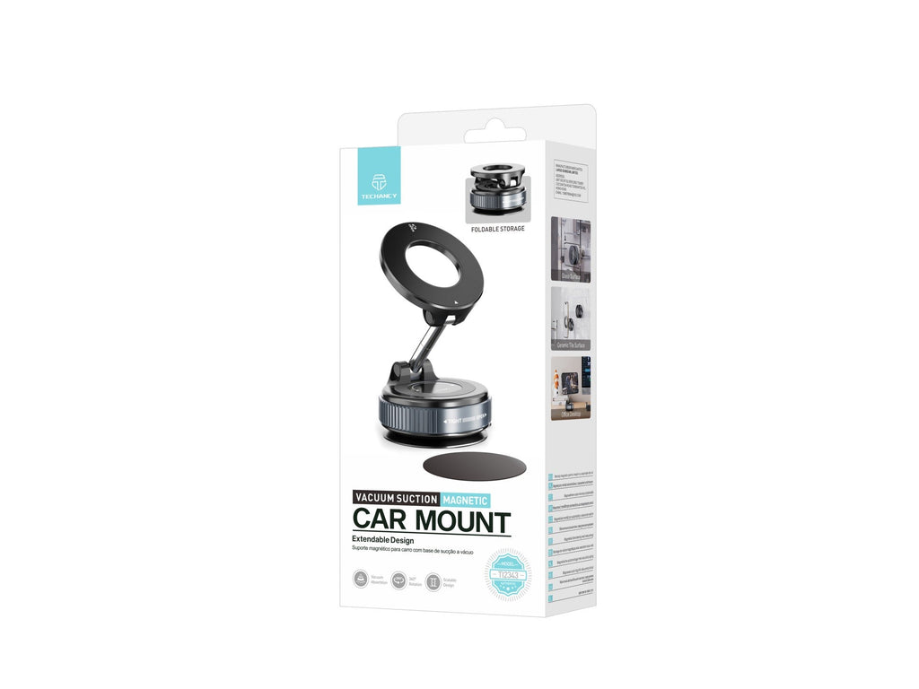 Techancy Suporte Magnetico Carro TI2343 Base Vacio Compatível MagSafe Para Painel Mesa Vidro Angulo Ajustavel Dobrável ABS Iman Preto