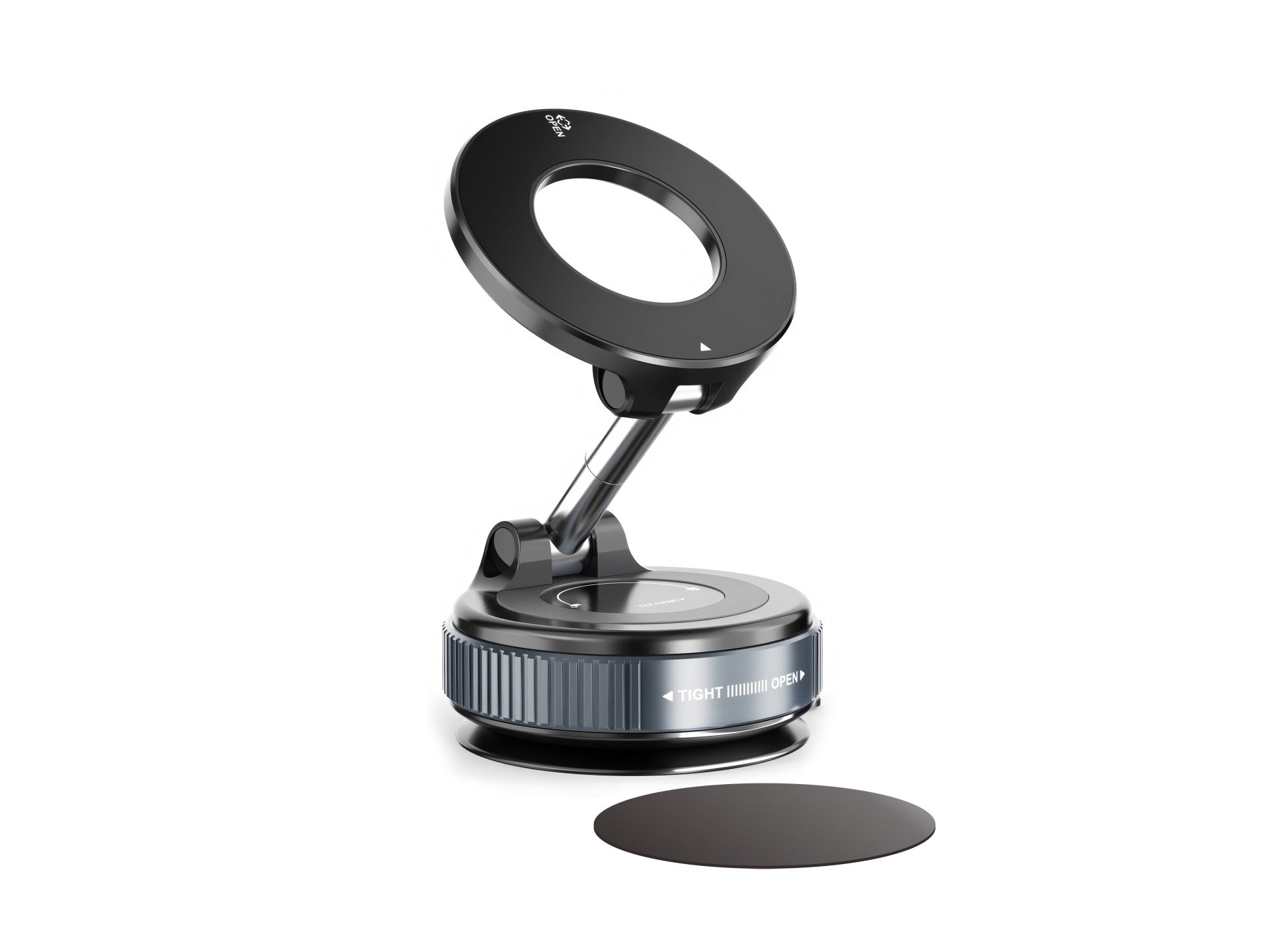 Techancy Suporte Magnetico Carro TI2343 Base Vacio Compatível MagSafe Para Painel Mesa Vidro Angulo Ajustavel Dobrável ABS Iman Preto