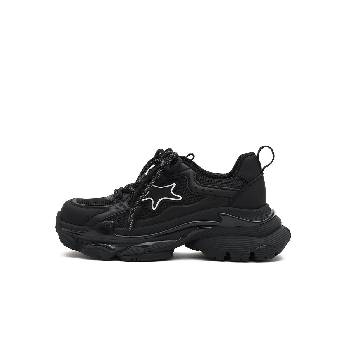 Women's Black Retro Platform Sneakers – Star Detail